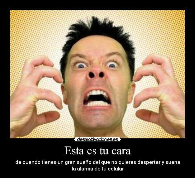 Esta es tu cara - de cuando tienes un gran sueño del que no quieres despertar y suena
la alarma de tu celular