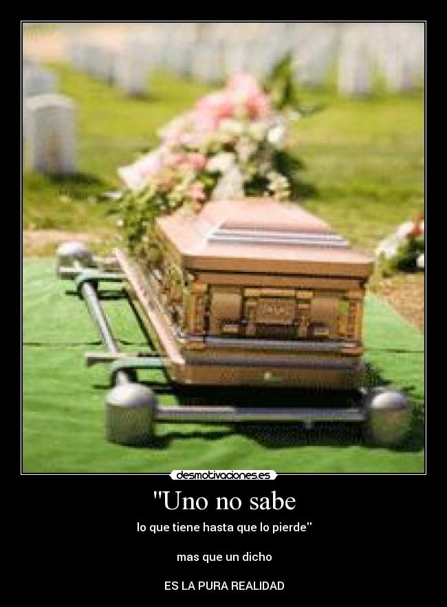 Uno no sabe - lo que tiene hasta que lo pierde

mas que un dicho

ES LA PURA REALIDAD