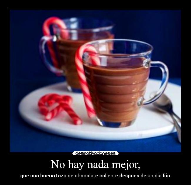 No hay nada mejor, - que una buena taza de chocolate caliente despues de un dia frio.