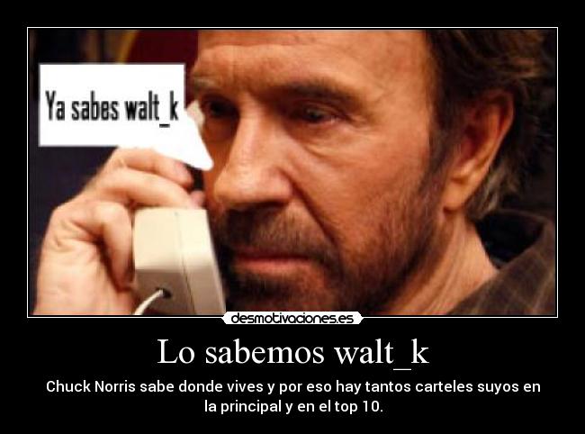 Lo sabemos walt_k - Chuck Norris sabe donde vives y por eso hay tantos carteles suyos en
la principal y en el top 10.