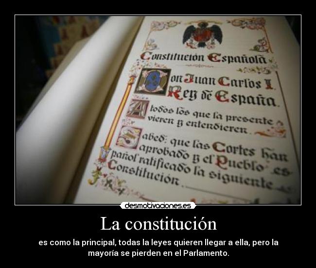 La constitución - es como la principal, todas la leyes quieren llegar a ella, pero la
mayoría se pierden en el Parlamento.