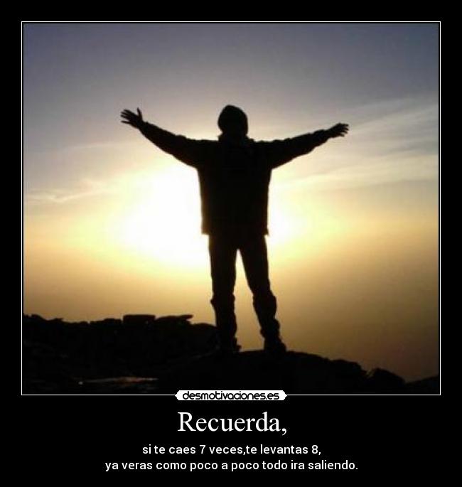 Recuerda, - si te caes 7 veces,te levantas 8,
ya veras como poco a poco todo ira saliendo.