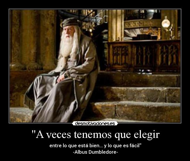 A veces tenemos que elegir - entre lo que está bien... y lo que es fácil
-Albus Dumbledore-