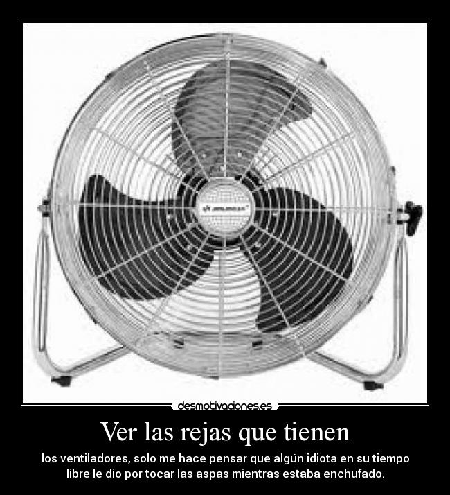 Ver las rejas que tienen - los ventiladores, solo me hace pensar que algún idiota en su tiempo
libre le dio por tocar las aspas mientras estaba enchufado.