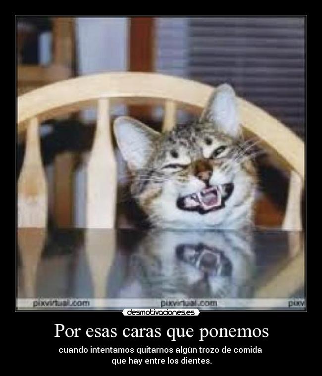 Por esas caras que ponemos - cuando intentamos quitarnos algún trozo de comida
que hay entre los dientes.