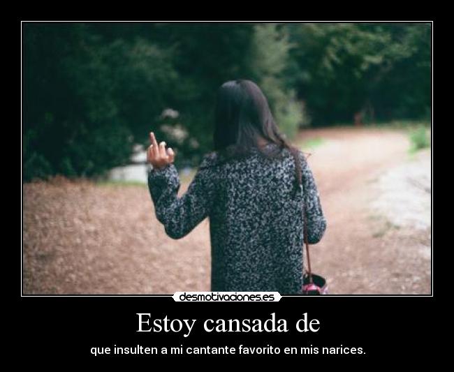 Estoy cansada de - que insulten a mi cantante favorito en mis narices.