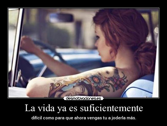 La vida ya es suficientemente - difícil como para que ahora vengas tu a joderla más.