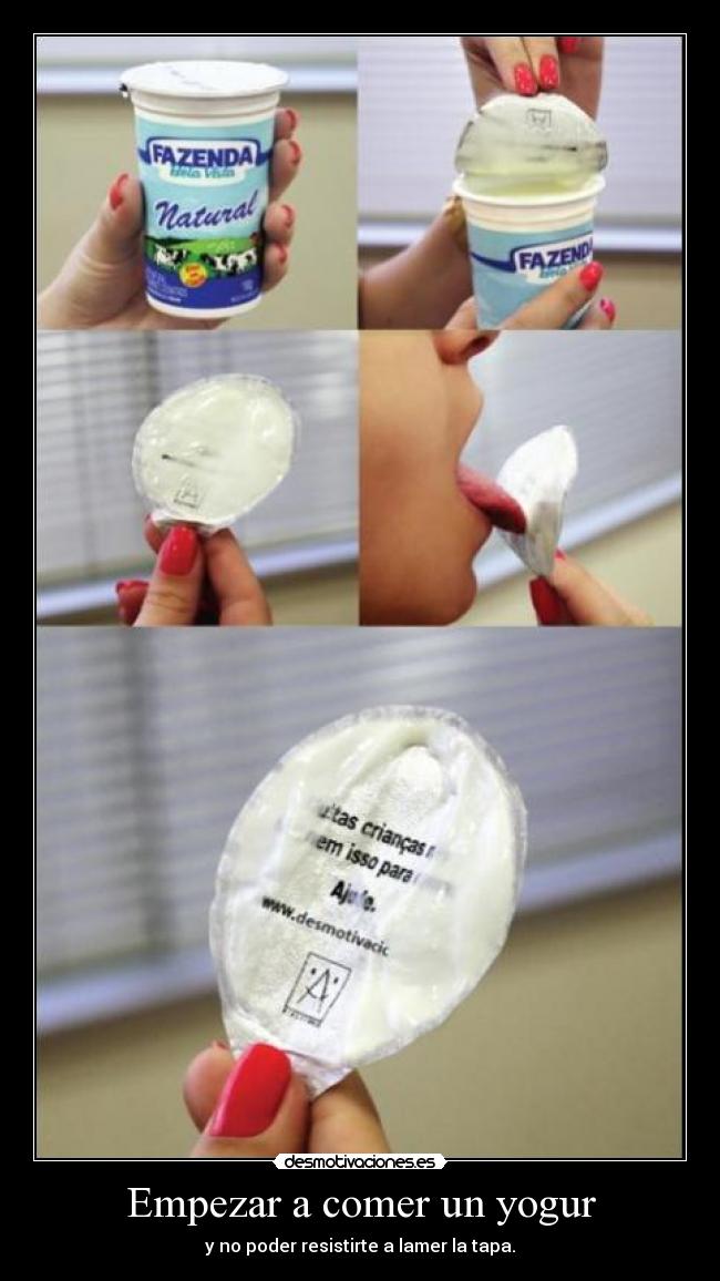 Empezar a comer un yogur -