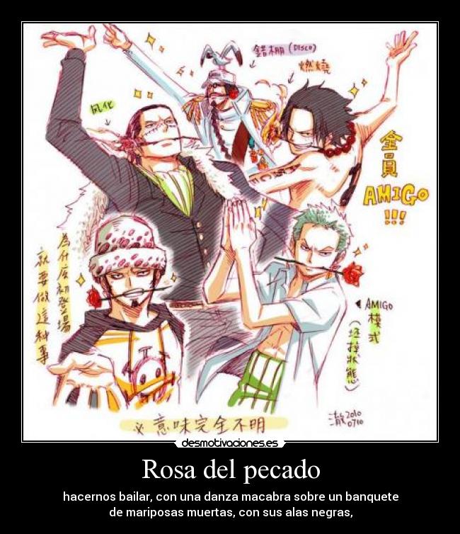 carteles one piece ace sengoku law crocodile zoro rosa del pecado desmotivaciones