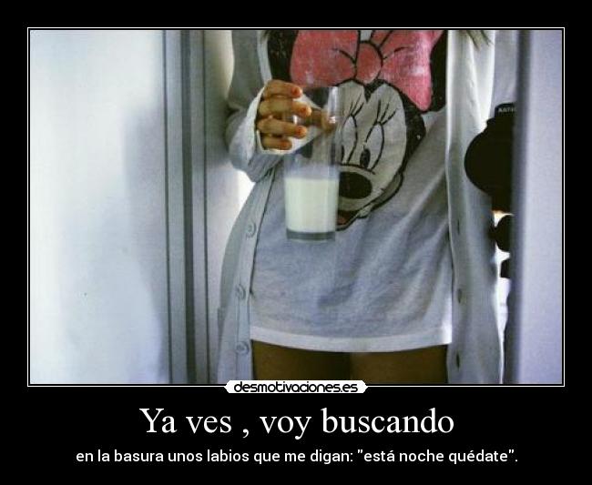 Ya ves , voy buscando - en la basura unos labios que me digan: está noche quédate.