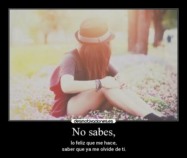 No sabes, - lo feliz que me hace,
saber que ya me olvide de ti.