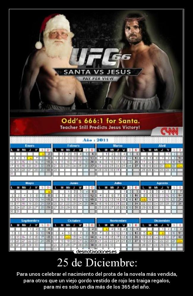 25 de Diciembre: - Para unos celebrar el nacimiento del prota de la novela más vendida,
para otros que un viejo gordo vestido de rojo les traiga regalos,
para mi es solo un día más de los 365 del año.