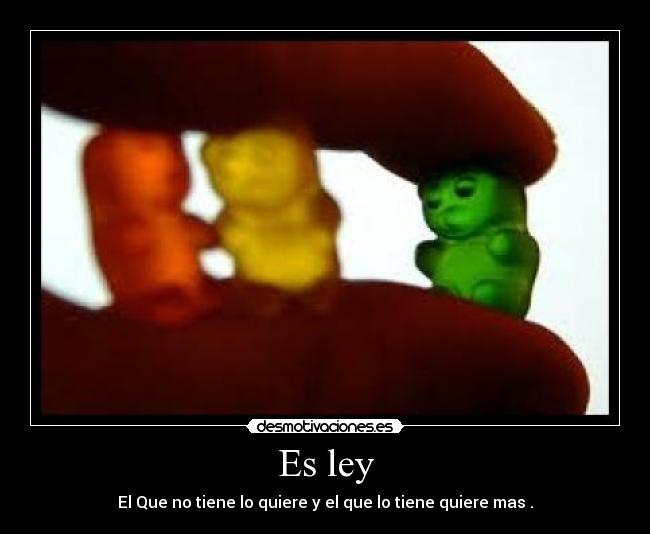 Es ley - El Que no tiene lo quiere y el que lo tiene quiere mas .