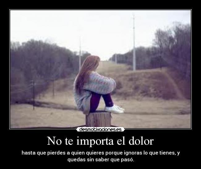 No te importa el dolor - hasta que pierdes a quien quieres porque ignoras lo que tienes, y
quedas sin saber que pasó.