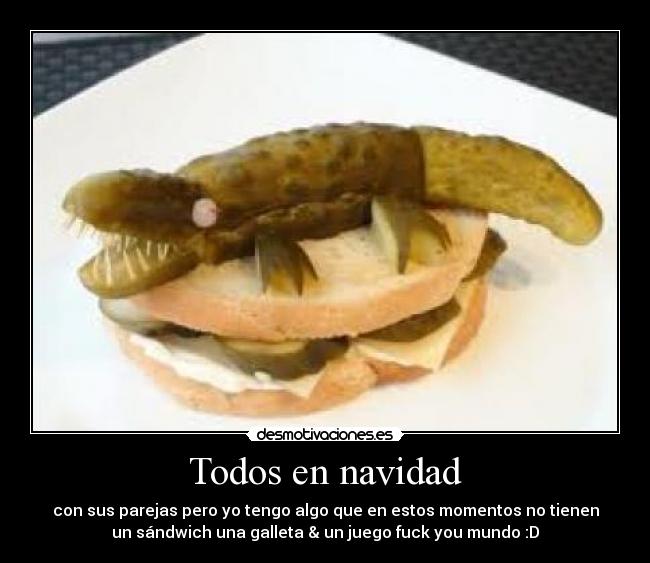 Todos en navidad - con sus parejas pero yo tengo algo que en estos momentos no tienen
un sándwich una galleta & un juego fuck you mundo :D