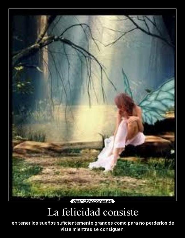 La felicidad consiste - en tener los sueños suficientemente grandes como para no perderlos de
vista mientras se consiguen.