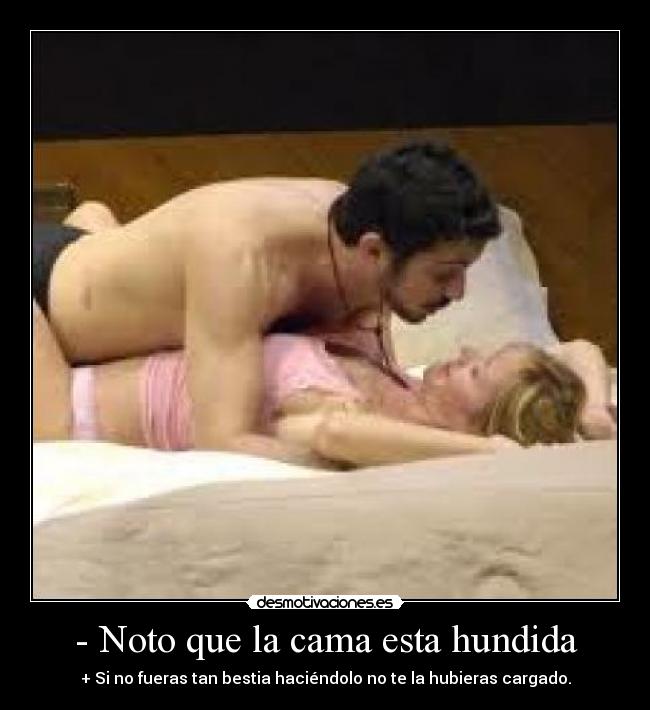 - Noto que la cama esta hundida - + Si no fueras tan bestia haciéndolo no te la hubieras cargado.