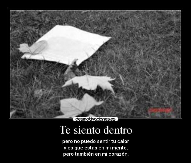 Te siento dentro - pero no puedo sentir tu calor
y es que estas en mi mente,
pero también en mi corazón.