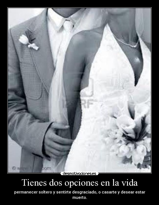 Tienes dos opciones en la vida - permanecer soltero y sentirte desgraciado, o casarte y desear estar muerto.