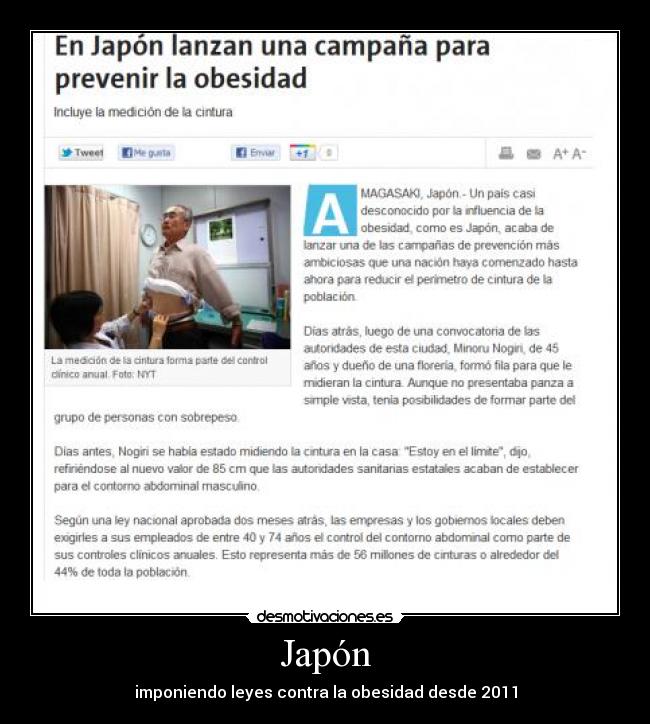 Japón - imponiendo leyes contra la obesidad desde 2011