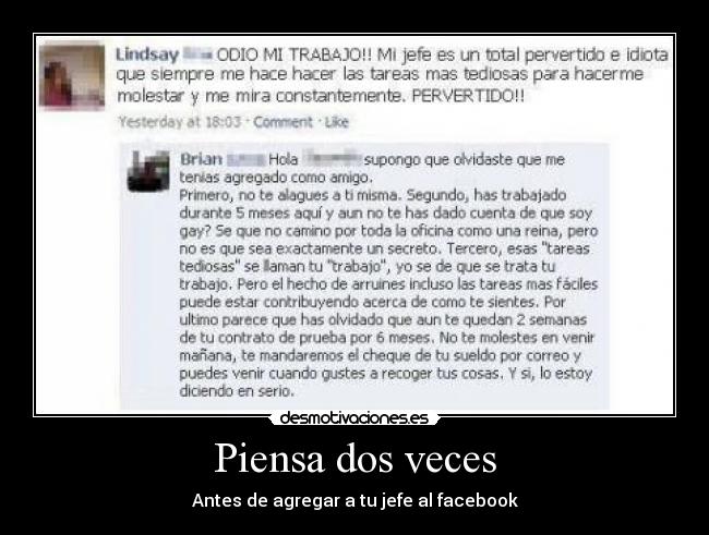 Piensa dos veces - Antes de agregar a tu jefe al facebook