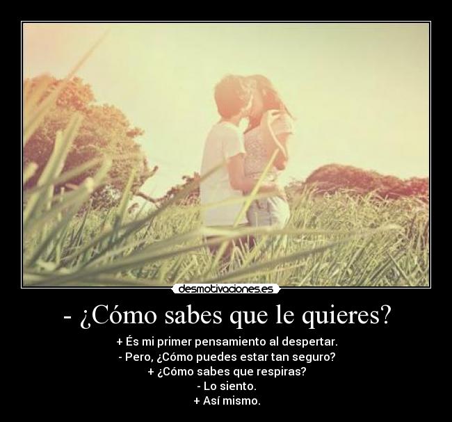 - ¿Cómo sabes que le quieres? - + És mi primer pensamiento al despertar.
- Pero, ¿Cómo puedes estar tan seguro?
+ ¿Cómo sabes que respiras?
- Lo siento.
+ Así mismo.