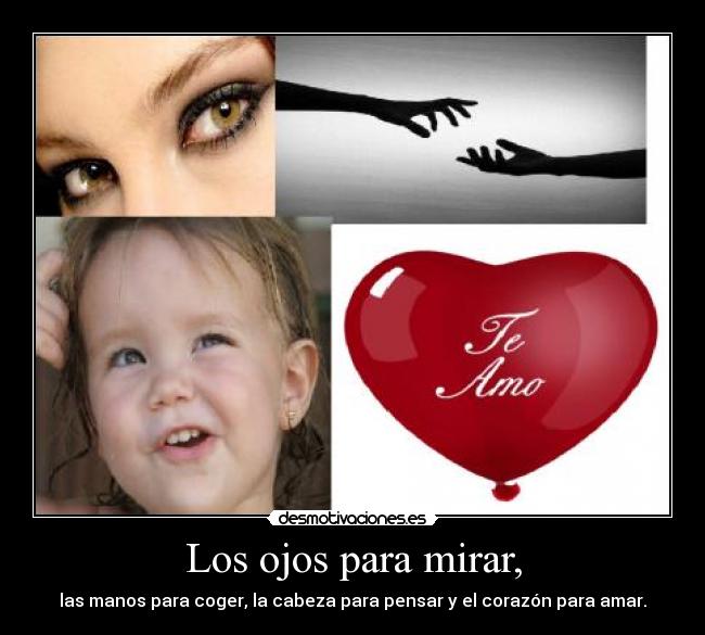 Los ojos para mirar, - las manos para coger, la cabeza para pensar y el corazón para amar.