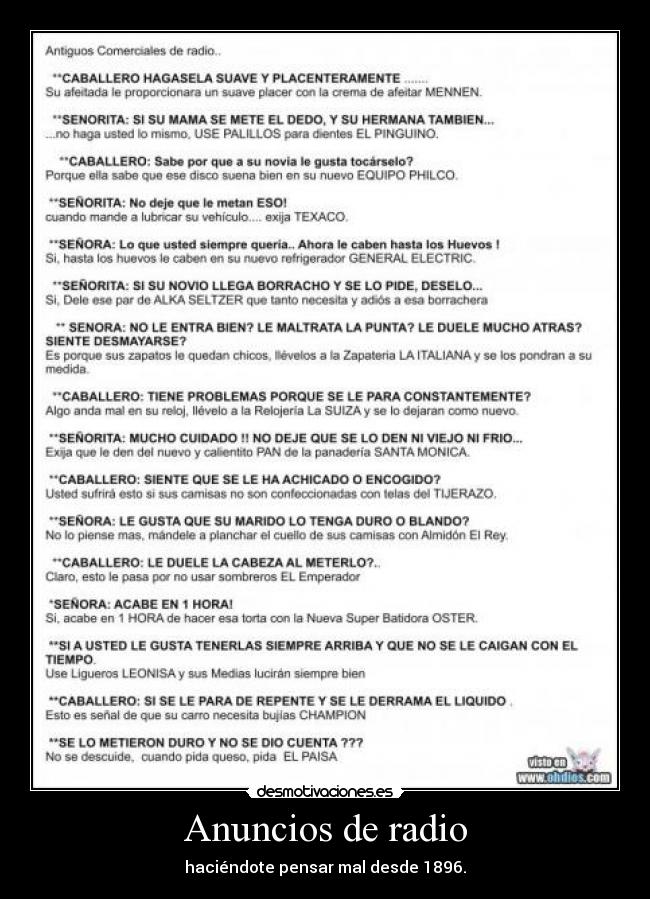 Anuncios de radio - haciéndote pensar mal desde 1896.