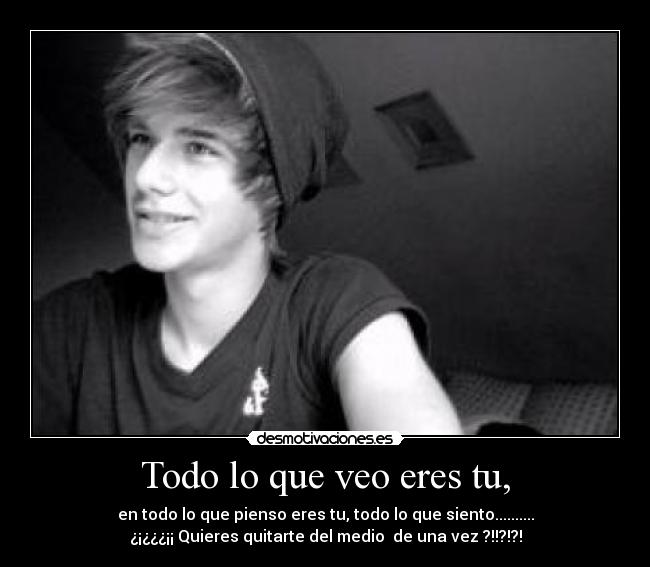 Todo lo que veo eres tu, - en todo lo que pienso eres tu, todo lo que siento..........
¿¡¿¿¿¡¡ Quieres quitarte del medio de una vez ?!!?!?!