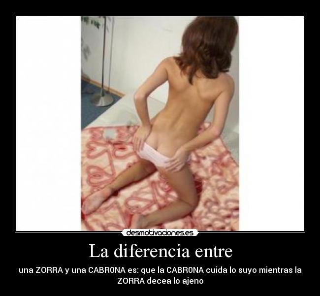 La diferencia entre - una ZORRA y una CABR0NA es: que la CABR0NA cuida lo suyo mientras la
ZORRA decea lo ajeno