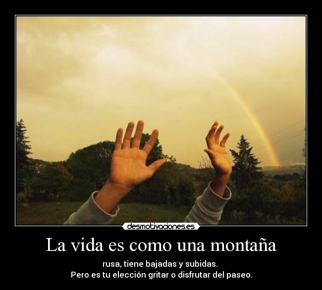 La vida es como una montaña - rusa, tiene bajadas y subidas. 
Pero es tu elección gritar o disfrutar del paseo.