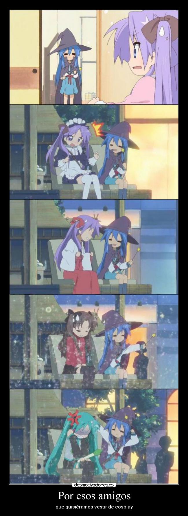 carteles amigos anime otaku manga konata kagami cosplat kawaii moe lucky star desmotivaciones