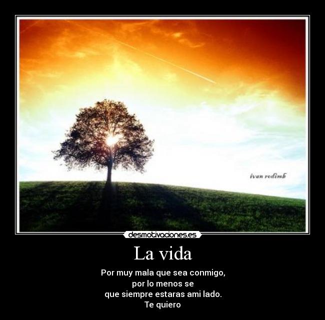 La vida - Por muy mala que sea conmigo,
por lo menos se
que siempre estaras ami lado.
Te quiero