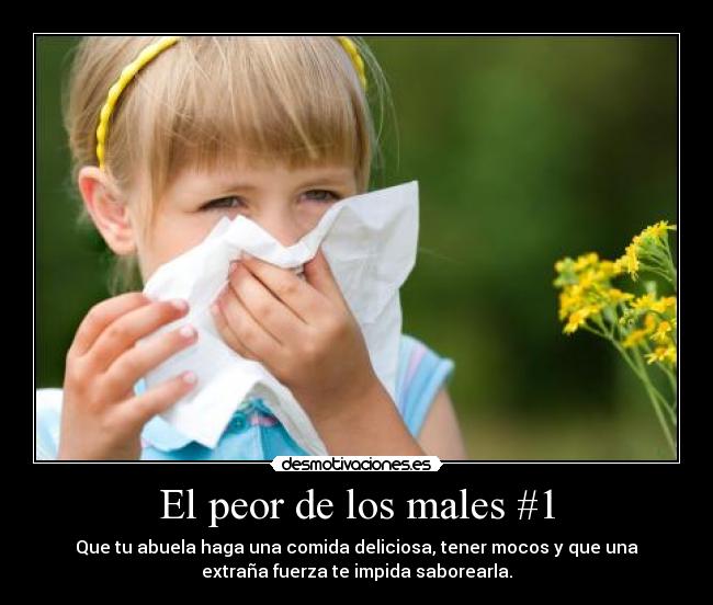 El peor de los males #1 - Que tu abuela haga una comida deliciosa, tener mocos y que una
extraña fuerza te impida saborearla.