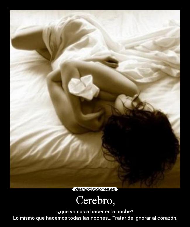 Cerebro, - ¿qué vamos a hacer esta noche?
Lo mismo que hacemos todas las noches... Tratar de ignorar al corazón,