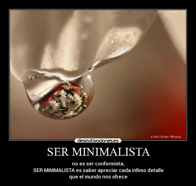 SER MINIMALISTA - no es ser conformista,
SER MINIMALISTA es saber apreciar cada infimo detalle
que el mundo nos ofrece