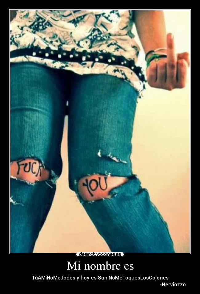 Mi nombre es - TúAMiNoMeJodes y hoy es San NoMeToquesLosCojones
-Nerviozzo