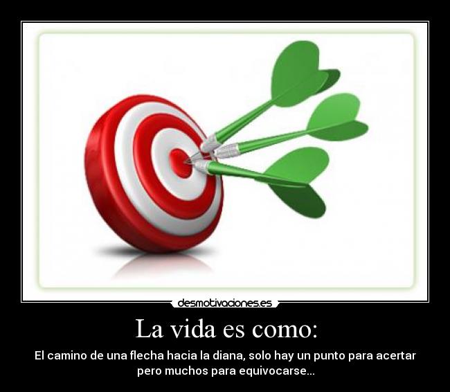 La vida es como: - El camino de una flecha hacia la diana, solo hay un punto para acertar
pero muchos para equivocarse...