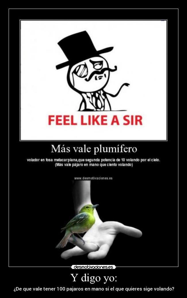 Y digo yo: - ¿De que vale tener 100 pajaros en mano si el que quieres sige volando?