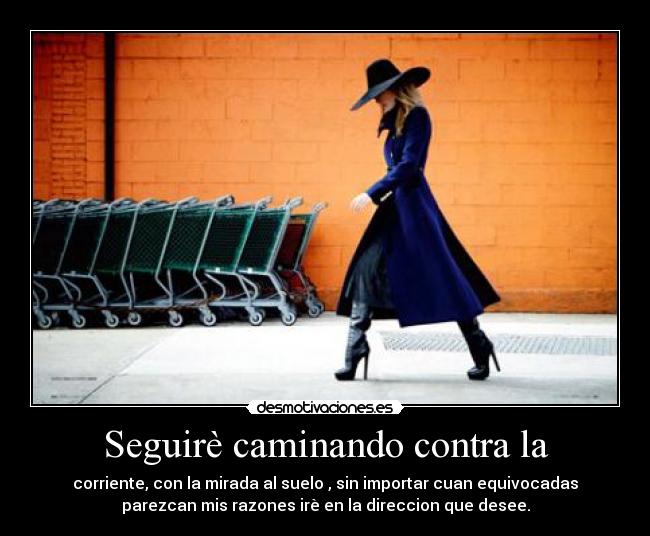 Seguirè caminando contra la - corriente, con la mirada al suelo , sin importar cuan equivocadas
parezcan mis razones irè en la direccion que desee.