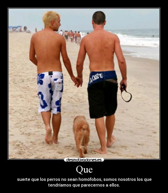 Que - suerte que los perros no sean homófobos, somos nosotros los que
tendríamos que parecernos a ellos.