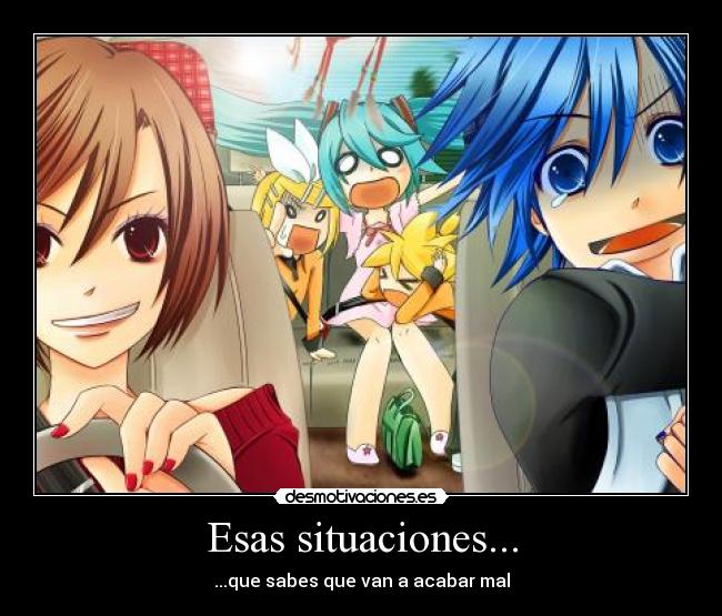 carteles vocaloid meiko conduciendo kaito len rin miku asustados conduccion need for speed desmotivaciones