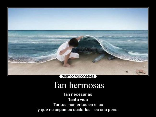 Tan hermosas - Tan necesarias
Tanta vida
Tantos momentos en ellas
y que no sepamos cuidarlas... es una pena.