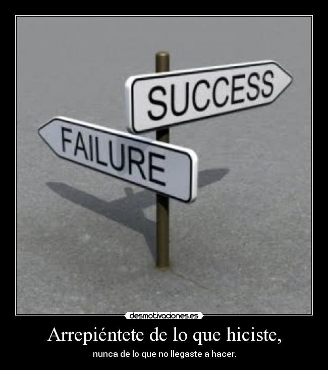 Arrepiéntete de lo que hiciste, - nunca de lo que no llegaste a hacer.