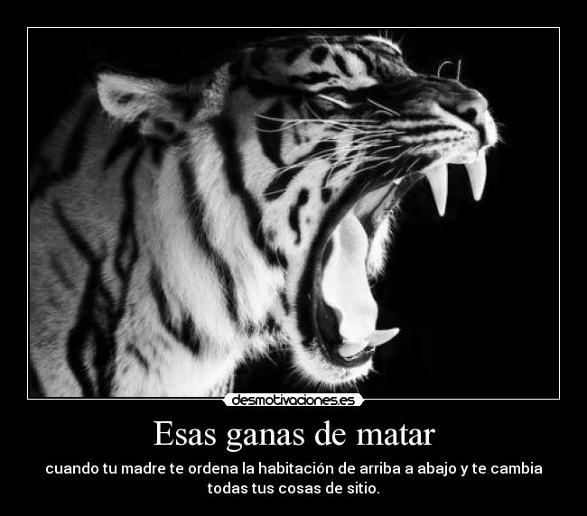 Esas ganas de matar - cuando tu madre te ordena la habitación de arriba a abajo y te cambia
todas tus cosas de sitio.