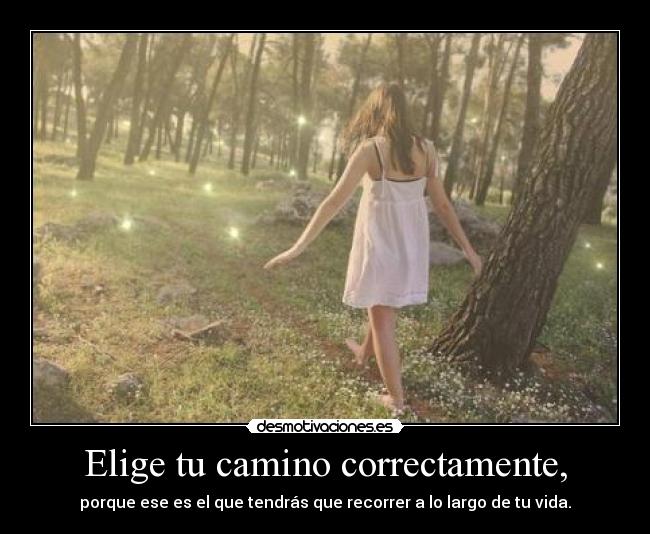 Elige tu camino correctamente, - porque ese es el que tendrás que recorrer a lo largo de tu vida.