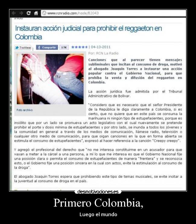 Primero Colombia, - Luego el mundo