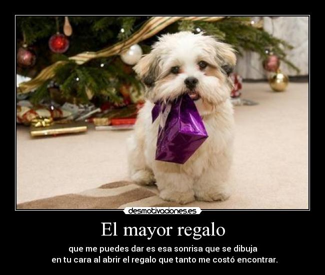 El mayor regalo - que me puedes dar es esa sonrisa que se dibuja
en tu cara al abrir el regalo que tanto me costó encontrar.