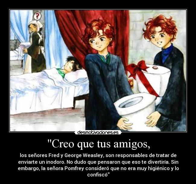 carteles amigos harry potter piedra filosofal fred george weasley albus dumbledore pomfrey inodoro higienico desmotivaciones