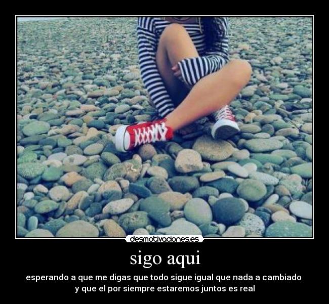 sigo aqui - esperando a que me digas que todo sigue igual que nada a cambiado
y que el por siempre estaremos juntos es real